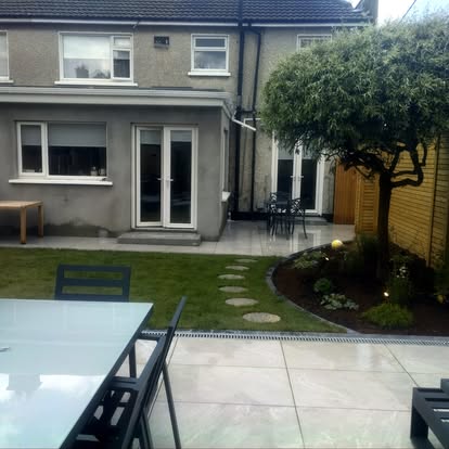 Back garden with patio and stepping stones
